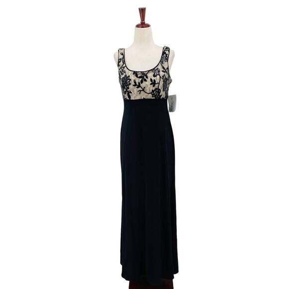 R&M RICHARDS sz 6 S black cream lace sequin sleeveless maxi dress NWT B124 - Picture 1 of 9